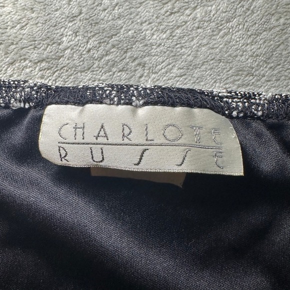 Charlotte Russe Crop Top Women Size S Black White Knit Heart Stretch Y2K Vintage - Picture 7 of 10